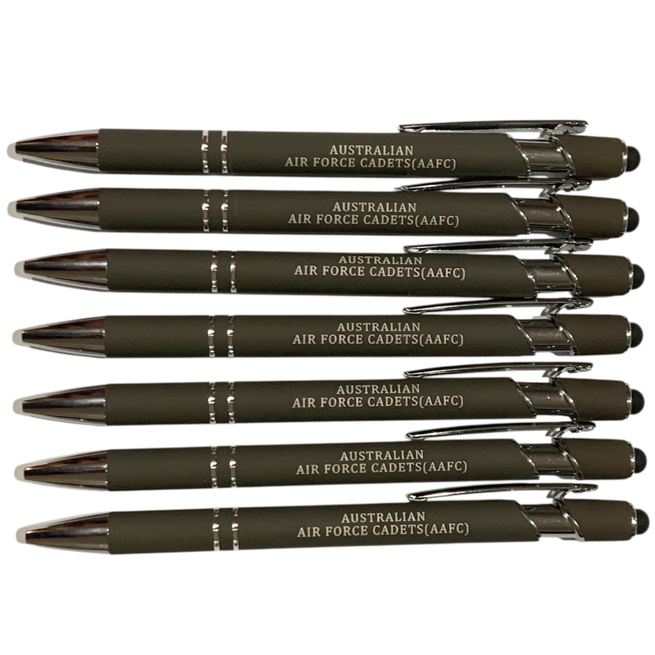 The Australian Air Force Cadets (AAC) Pen Gray is a versatile tool that combines both a black ink pen and a stylus for touch screens. Perfect for conferences and events, this pen makes a comfortable and useful gift that is sure to be a favourite among recipients. www.defenceqstore.com.au