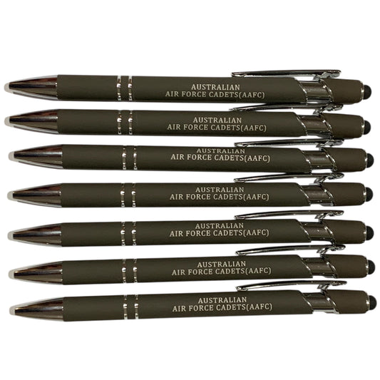 The Australian Air Force Cadets (AAC) Pen Gray is a versatile tool that combines both a black ink pen and a stylus for touch screens. Perfect for conferences and events, this pen makes a comfortable and useful gift that is sure to be a favourite among recipients. www.defenceqstore.com.au