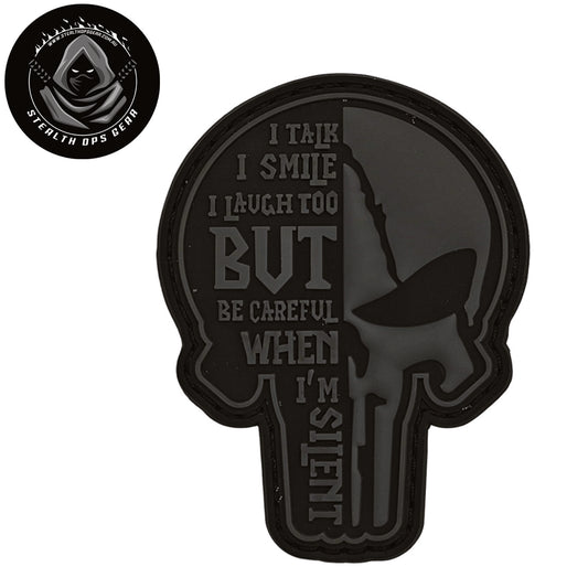 Talk Smile Laugh Morale Patch PVC - Stealth Ops Gear. This bold PVC morale patch delivers attitude and authenticity to your tactical gear, backpack, or everyday carry. At 8x6cm, it's sized perfectly for visibility without overwhelming your setup. www.defenceqstore.com.au