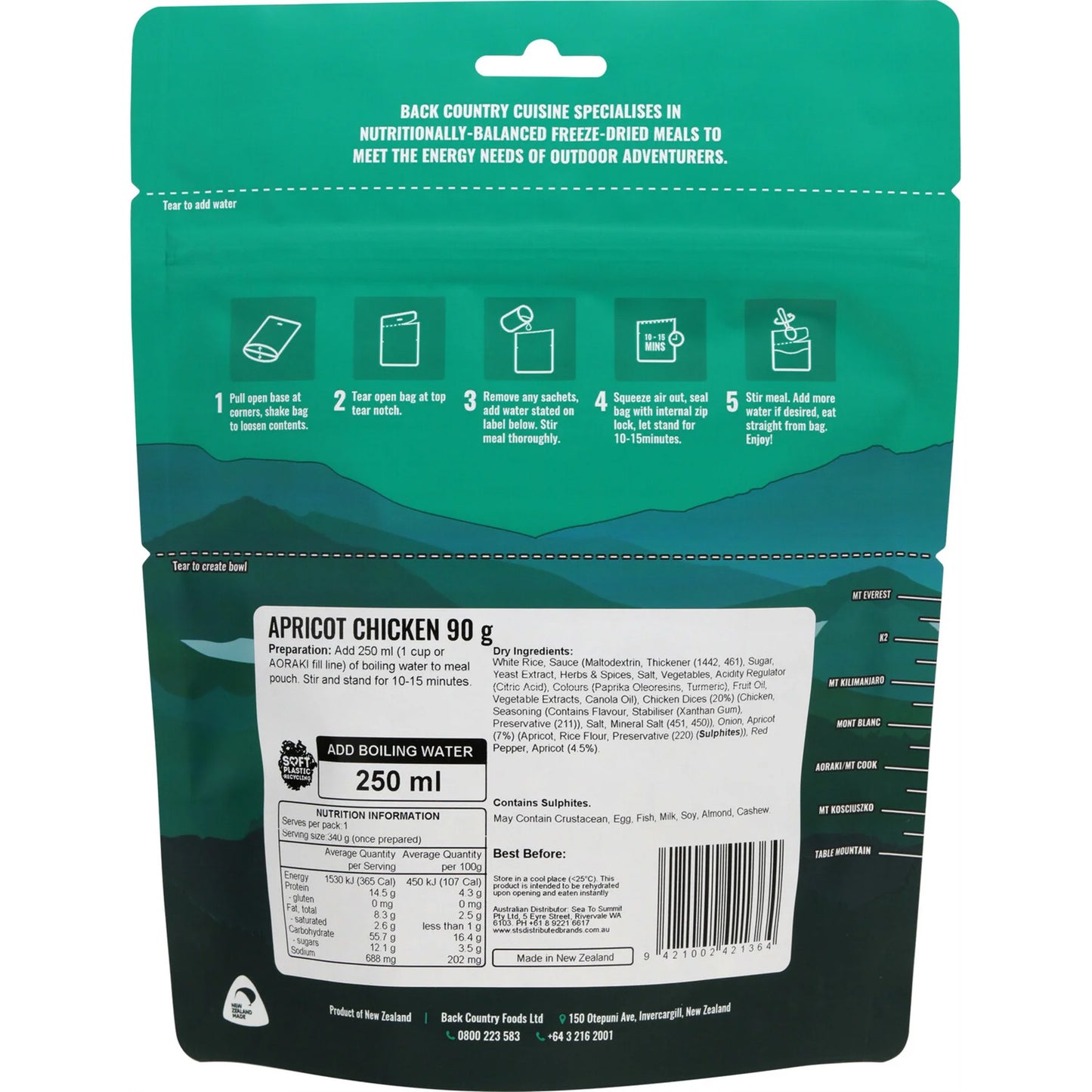 Back Country Cuisine Freeze Dried Meal Apricot Chicken