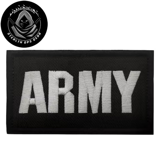 Unleash your creativity with the Army Black Embroidery Printed Patch Hook &amp; Loop - Stealth Ops Gear! Measuring 9x5.5cm and featuring a beautifully embroidered design and secure hook &amp; loop backing, this patch is a must-have for any collector. www.defenceqstore.com.au