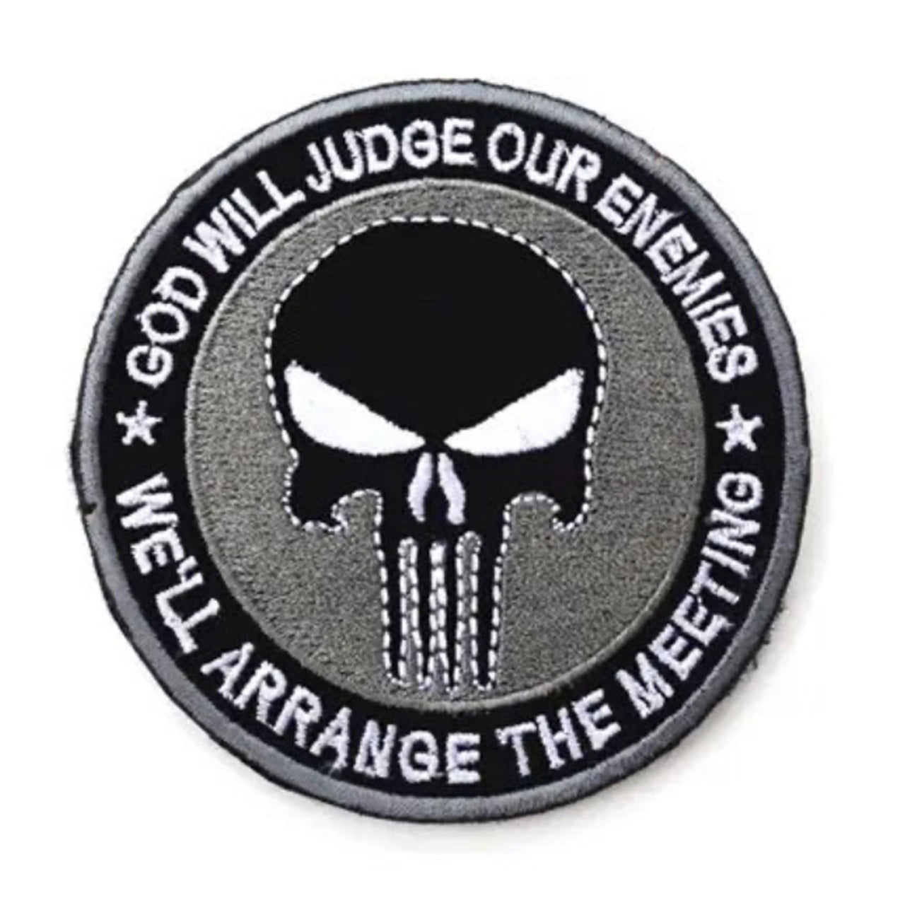 Experience the power and impact of God Will Judge Our Enemies Embroidery Velcro Backed Patch Silver in a compact 8cm size. Don't underestimate the potential of this patch - it's the perfect addition to any outfit or accessory. Order now and discover the endless possibilities! www.defenceqstore.com.au