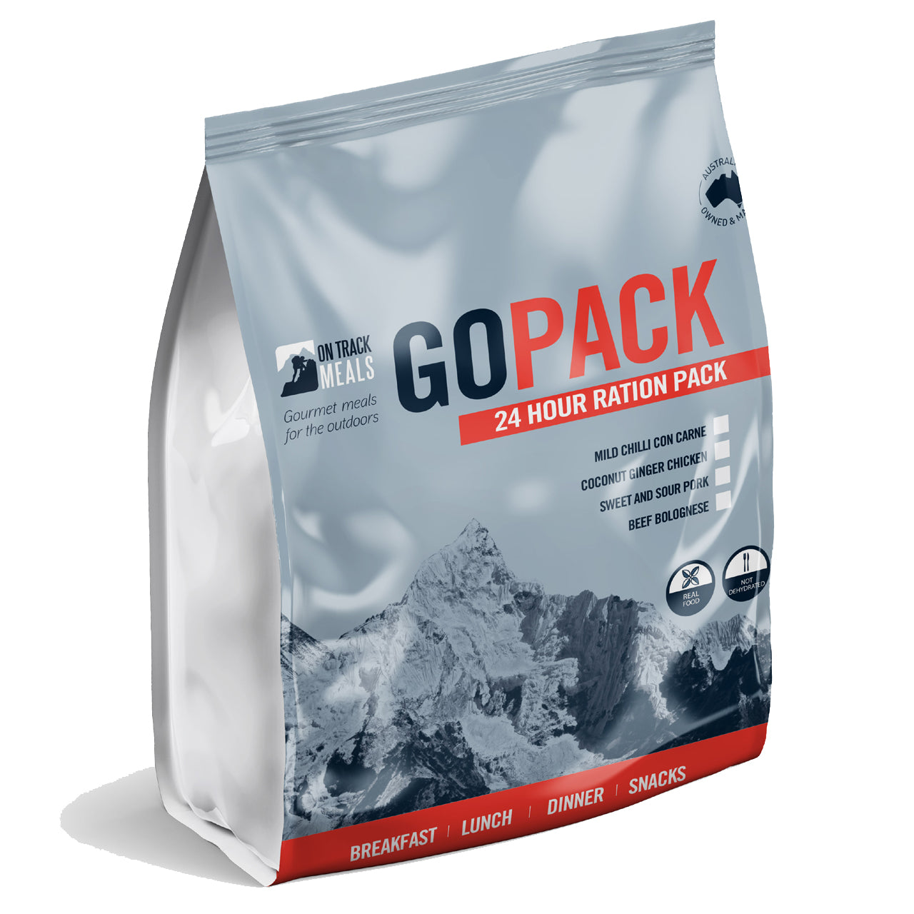 The Go Pack has breakfast, lunch, dinner and snacks, as well as hot drinks, hydration and cutlery. We've also thrown in 2 of our flameless heater bags, in case you don't have the chance to boil water. www.defenceqstore.com.au