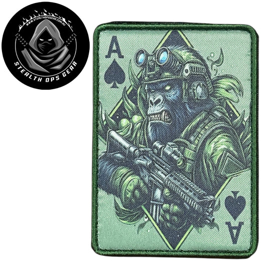 Unleash your creativity with the Gorilla Ace Card Embroidery Patch Hook &amp; Loop! Measuring 9x6.5cm and featuring a beautifully embroidered design and secure hook &amp; loop backing, this patch is a must-have for any collector. www.defenceqstore.com.au