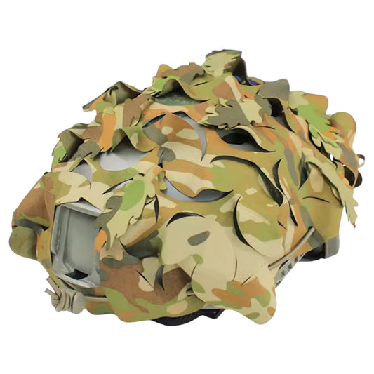 AMCU Tactical Camouflage Helmet Cover — engineered to shatter your helmet's silhouette and keep you concealed in the field. This premium netting disrupts the distinctive outline that gives away your position, delivering genuine tactical advantage when it matters most. www.defenceqstore.com.au