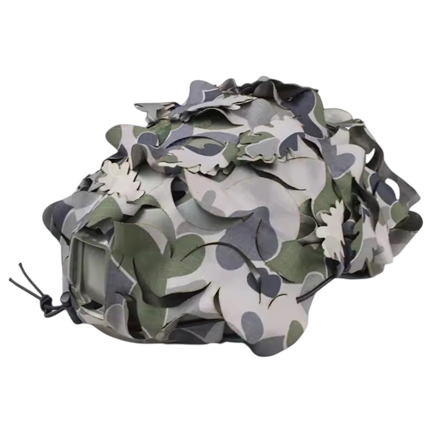 DPNU Tactical Camouflage Helmet Cover — engineered to shatter your helmet's silhouette and keep you concealed in the field. This premium netting disrupts the distinctive outline that gives away your position, delivering genuine tactical advantage when it matters most. www.defenceqstore.com.au
