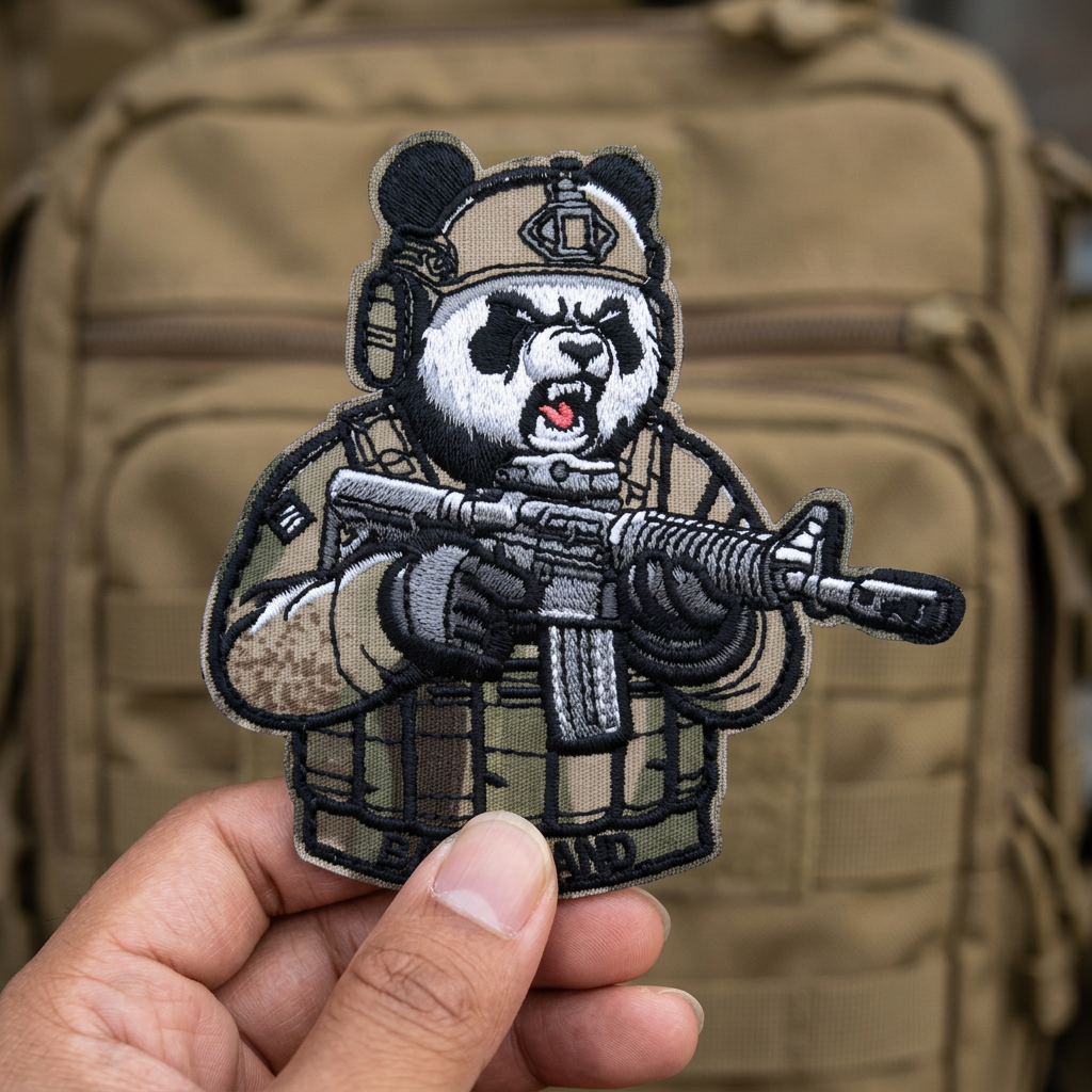 Tactical Panda Back Hand Embroidery Patch Hook & Loop