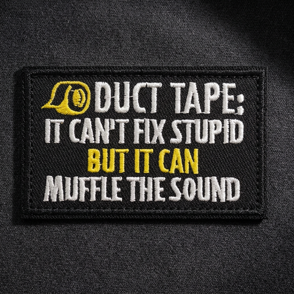 Duct Tape patch embroidery close-up