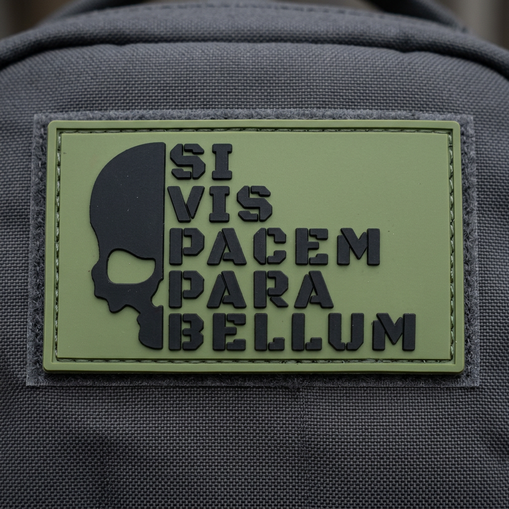 Green Para Bellum PVC patch backpack mock-up