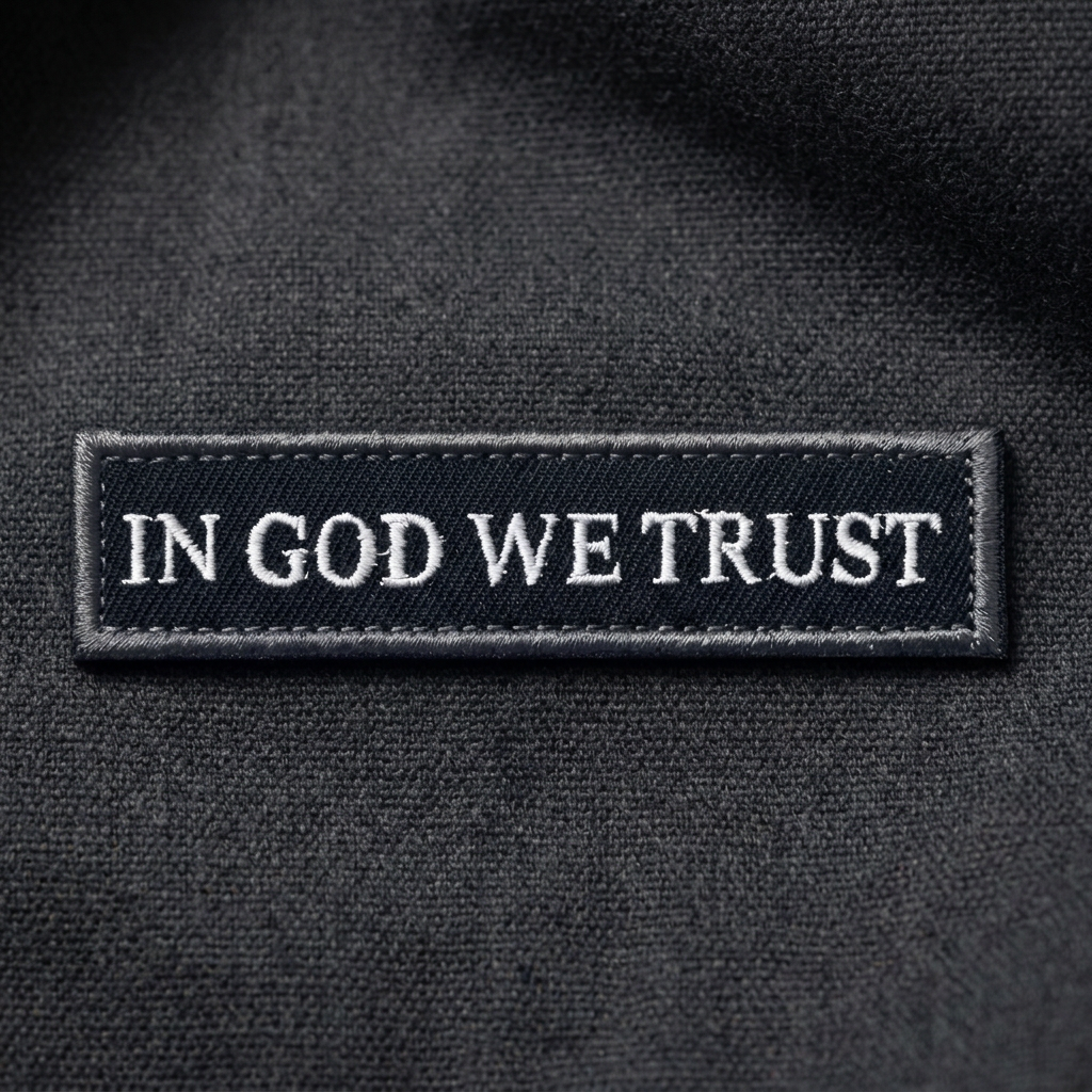 In God We Trust patch embroidery close-up