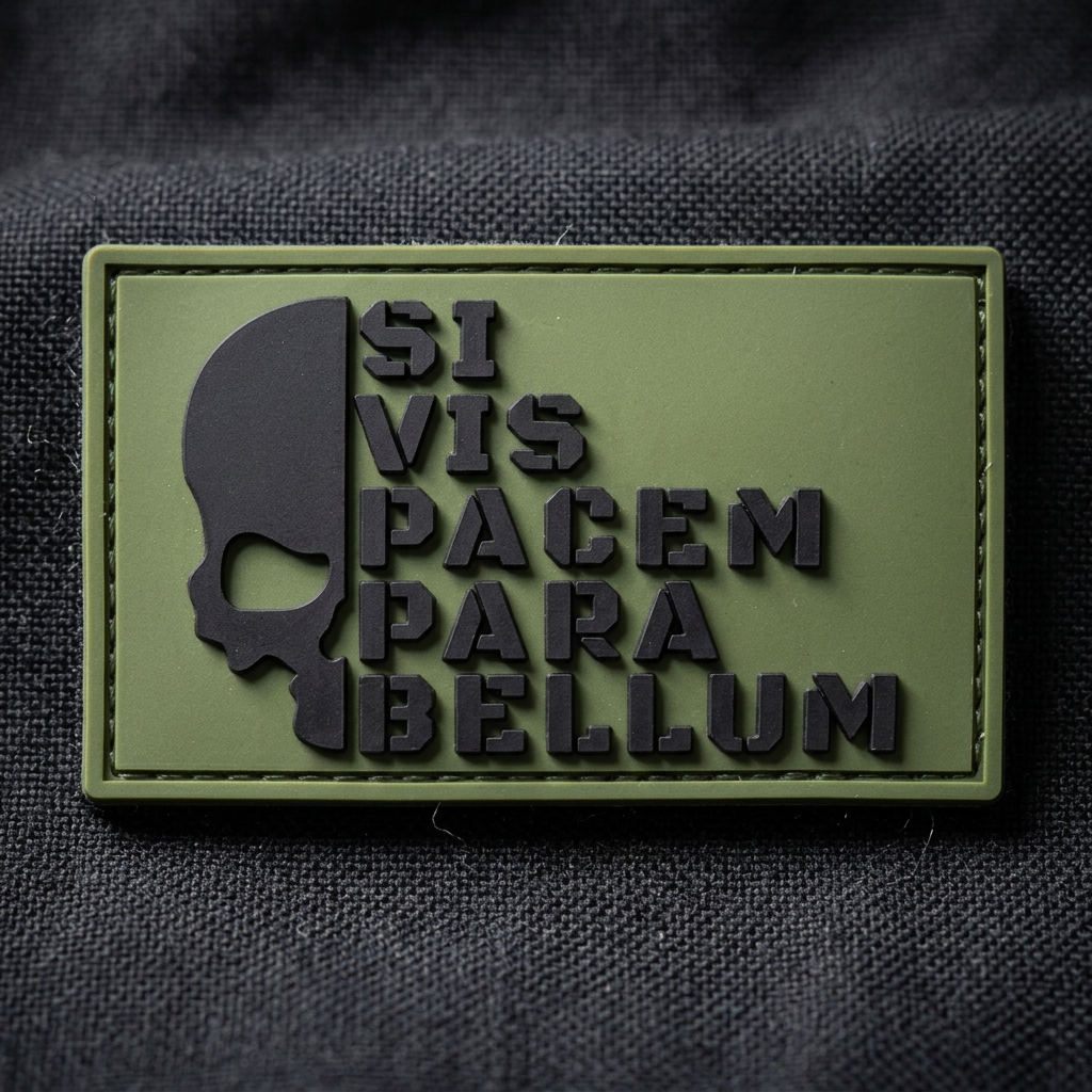 Green Para Bellum PVC patch raised-detail close-up