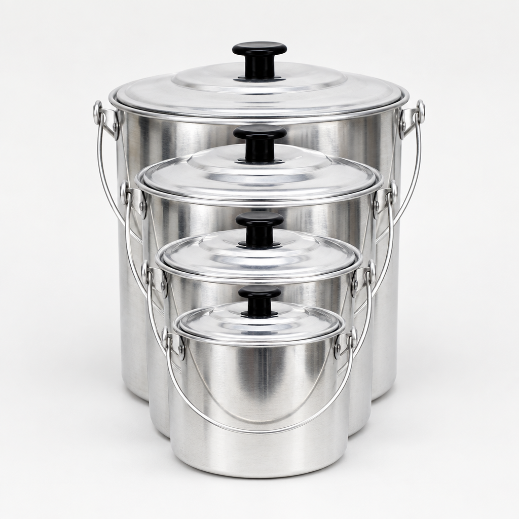 4 piece aluminium billy set showing all four nested sizes together