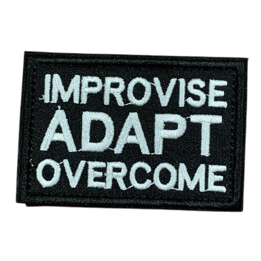 Unleash your creativity with the Improvise, Adapt, Overcome Embroidery Patch Hook &amp; Loop! Measuring 8x5.5cm and featuring a beautifully embroidered design and secure hook &amp; loop backing, this patch is a must-have for any collector. www.defenceqstore.com.au