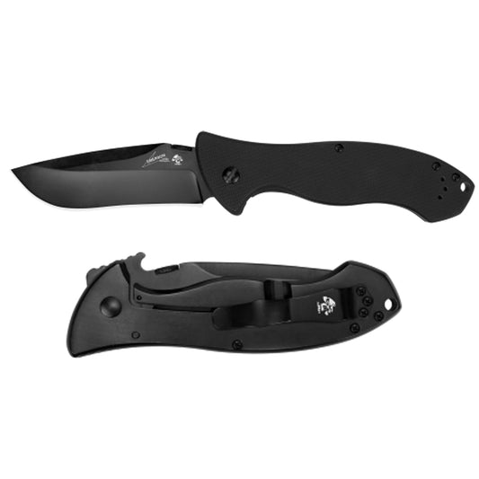 The big drop-point blade is 3.6 inches of black-oxide-coated 8Cr14MoV stainless steel for good edge retention, hardness, and wear resistance. There’s a slight recurve for enhanced cutting of rounded materials, such as rope, hose, or zip ties. The G10-and-steel handle is contoured to fit the hand (yes, even a big hand) like a glove. www.defenceqstore.com.au