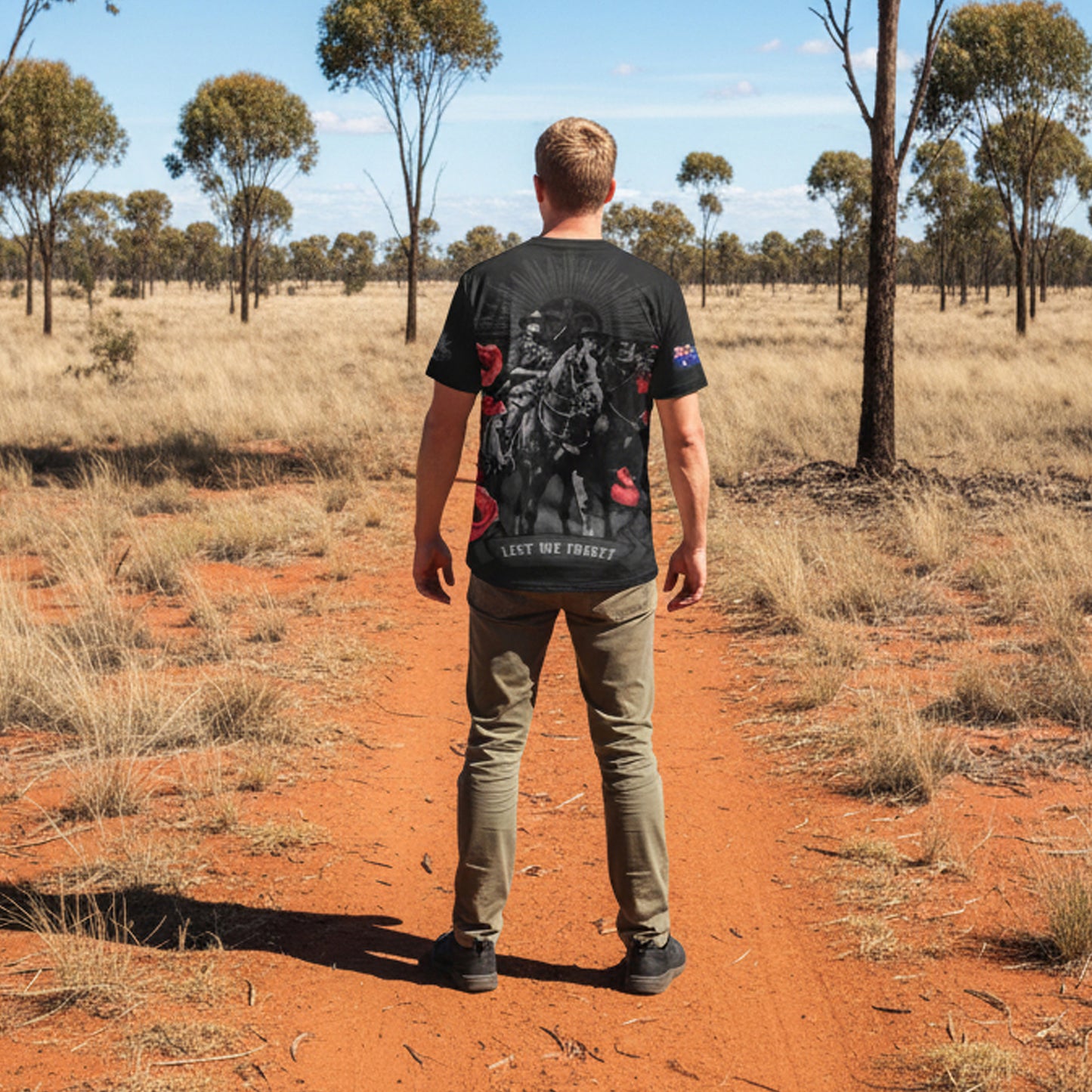 Honour Australia's legendary Light Horse with this striking poppy tribute tee. Crafted from breathable 100% polyester, it's designed for comfort whether you're wearing it casually or as a meaningful statement piece. Perfect for those who value our military heritage and want to keep that proud legacy visible every day. www.defenceqstore.com.au