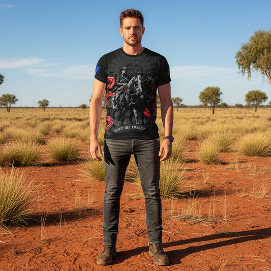 Honour Australia's legendary Light Horse with this striking poppy tribute tee. Crafted from breathable 100% polyester, it's designed for comfort whether you're wearing it casually or as a meaningful statement piece. Perfect for those who value our military heritage and want to keep that proud legacy visible every day. www.defenceqstore.com.au
