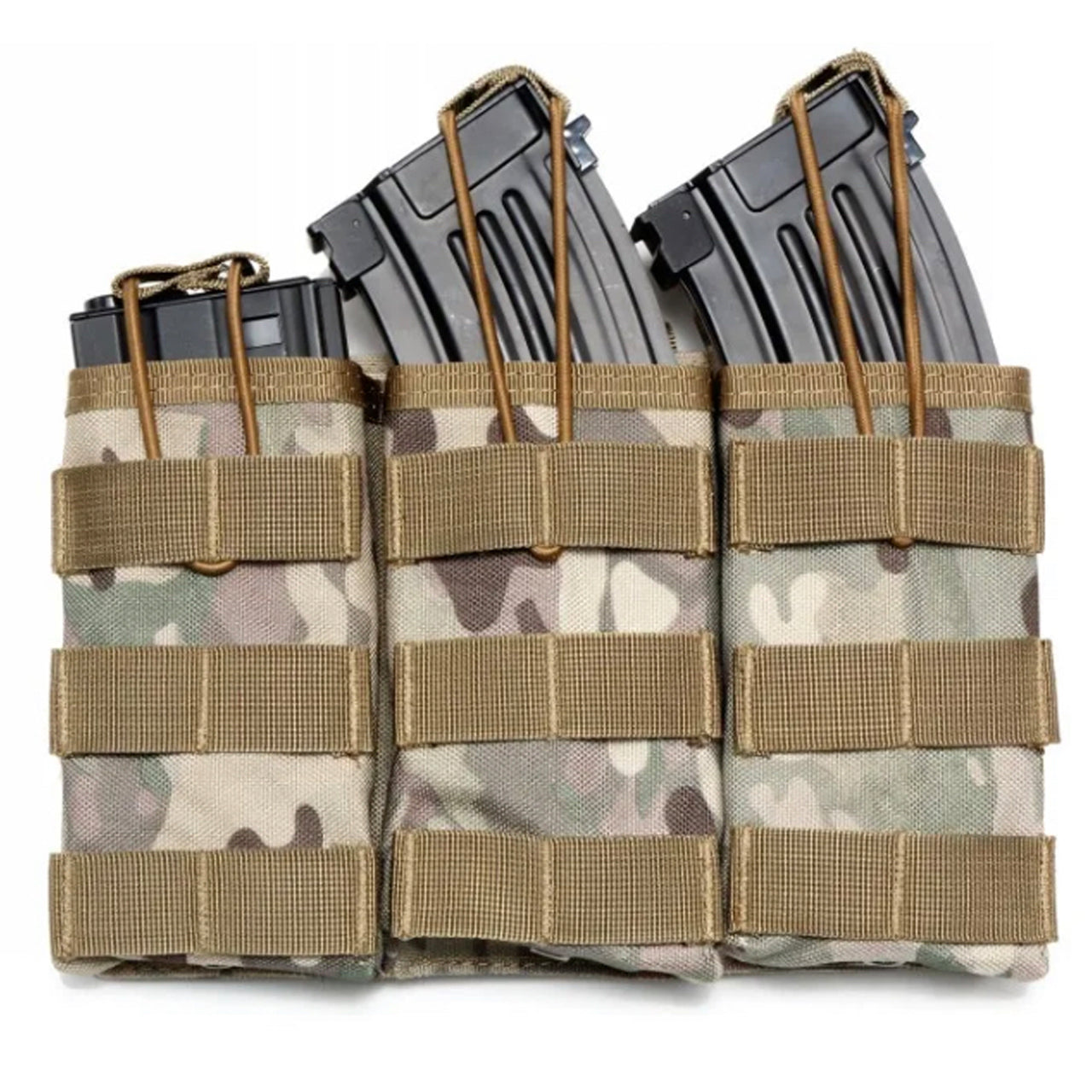 Experience the convenience of the Airsoft Combat Triple Mag Pouch! With a simple open-top design and elastic bungee cord fasteners featuring easy pull tabs, it's hassle-free to carry your magazines. www.defenceqstore.com.au