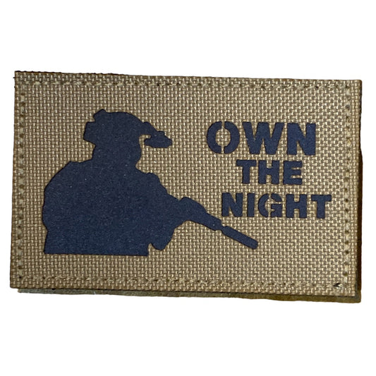 Own The Night Laser Cut Tan Patch Hook & Loop.   Size: 8x5cm  HOOK AND LOOP BACKED PATCH(BOTH PROVIDED) www.defenceqstore.com.au