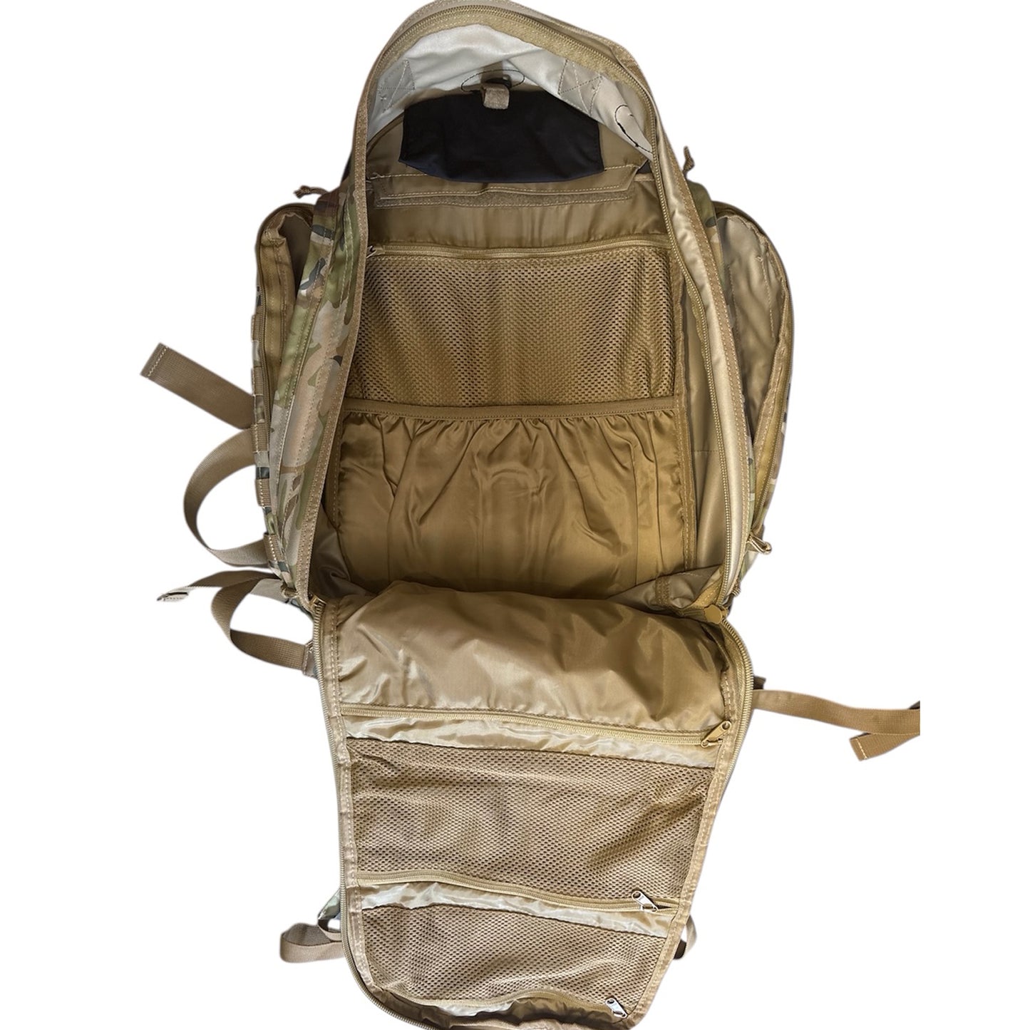 The AMCU Tactical 45LT Patrol Pack is designed for 2-3 day missions, featuring two main compartments for efficient gear organization. It includes a front pocket with an internal organizer, a dedicated hydration pocket, and a protective pouch for sunglasses www.defenceqstore.com.au
