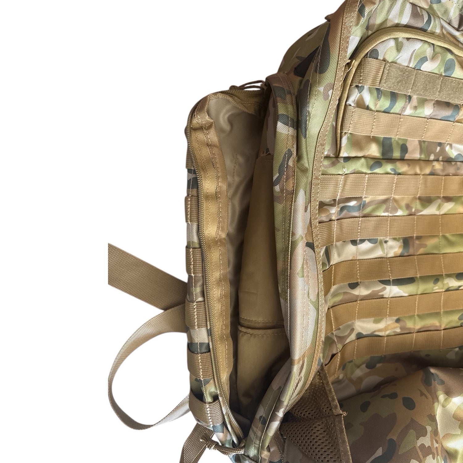 The AMCU Tactical 45LT Patrol Pack is designed for 2-3 day missions, featuring two main compartments for efficient gear organization. It includes a front pocket with an internal organizer, a dedicated hydration pocket, and a protective pouch for sunglasses www.defenceqstore.com.au