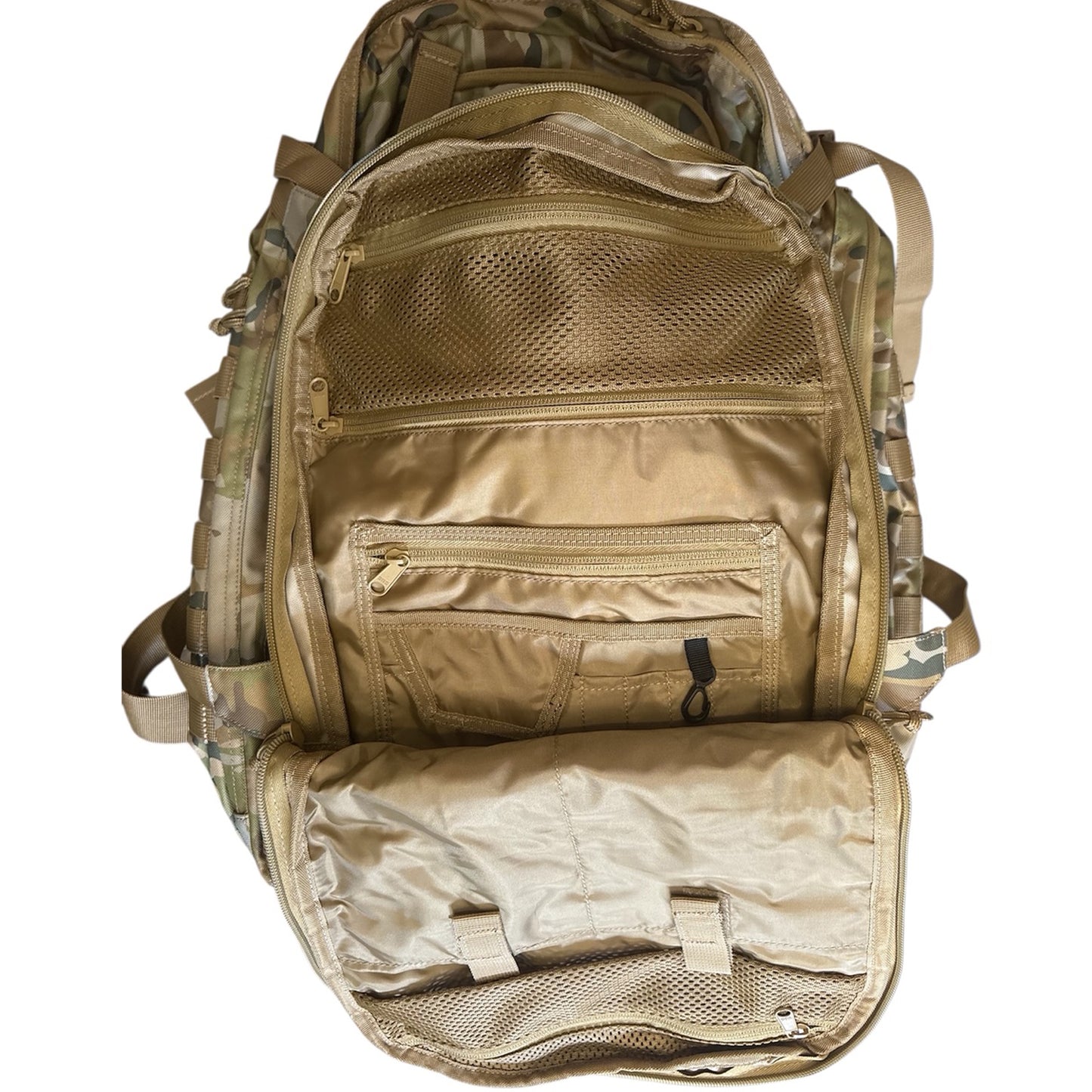 The AMCU Tactical 45LT Patrol Pack is designed for 2-3 day missions, featuring two main compartments for efficient gear organization. It includes a front pocket with an internal organizer, a dedicated hydration pocket, and a protective pouch for sunglasses www.defenceqstore.com.au