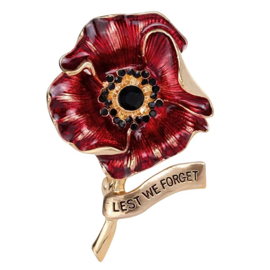 Honour the fallen with this striking Lest We Forget Poppy Brooch. Measuring 5cm x 3.7cm, this dignified tribute features the iconic red poppy—a timeless symbol of remembrance and sacrifice. www.defenceqstore.com.au