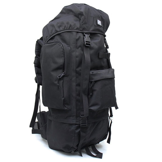 Large backpack with many pockets and lots of support, entails a built-in raincoat for the bag, waist support band with pockets and padding, completely adjustable bag with extra padding to protect back. Many pockets zip shut with buckle clips to secure everything. This bag will fit anything needed for your bushwalks, hunting, camping etc. military inspired multi-purpose backpack. www.defenceqstore.com.au