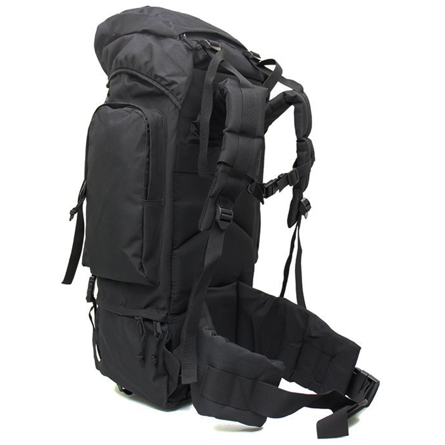 Large backpack with many pockets and lots of support, entails a built-in raincoat for the bag, waist support band with pockets and padding, completely adjustable bag with extra padding to protect back. Many pockets zip shut with buckle clips to secure everything. This bag will fit anything needed for your bushwalks, hunting, camping etc. military inspired multi-purpose backpack. www.defenceqstore.com.au