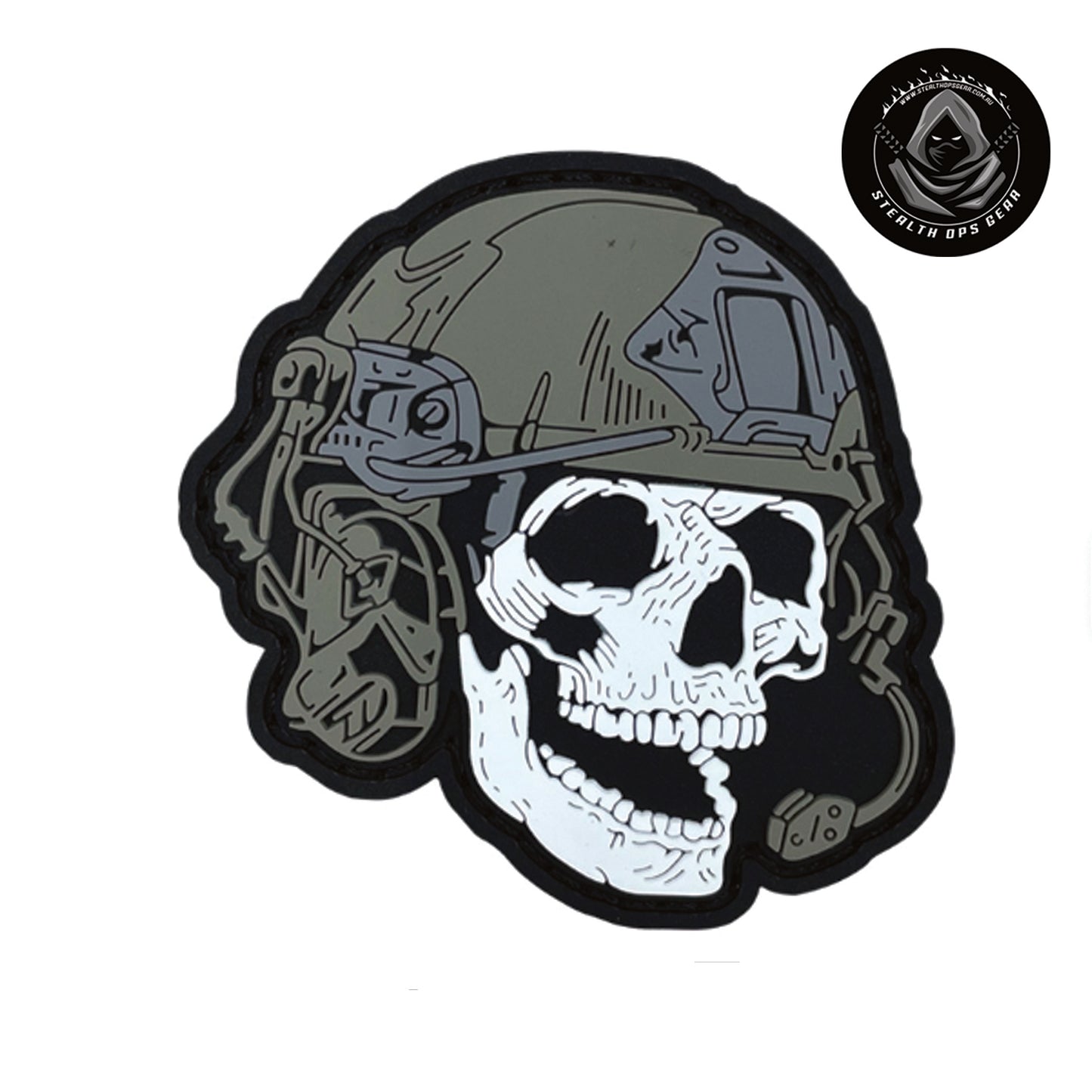 Pilot Skull Morale Patch PVC - Stealth Ops Gear. This bold PVC morale patch delivers attitude and authenticity to your tactical gear, backpack, or everyday carry. At 7x7cm, it's sized perfectly for visibility without overwhelming your setup.  www.defenceqstore.com.au
