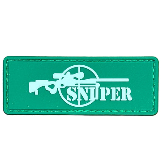 Make a bold statement with the Sniper PVC Green Morale Patch Hook &amp; Loop. This striking 8x3cm patch features laser-cut precision detailing that demands attention. Backed with both hook and loop fasteners, it's ready to attach to tactical gear, backpacks, or uniforms instantly. www.defenceqstore.com.au