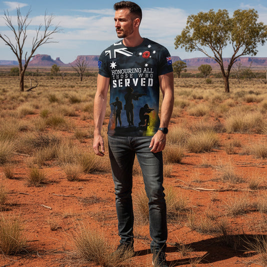 Pay tribute to those who served with this meaningful tee crafted from durable 100% polyester. The "Honour The Fallen Lest We Forget" design carries a powerful message of remembrance, making it an ideal choice for commemorative occasions, ANZAC events, or everyday wear that sparks important conversations. Comfortable, versatile, and built to last. www.defenceqstore.com.au