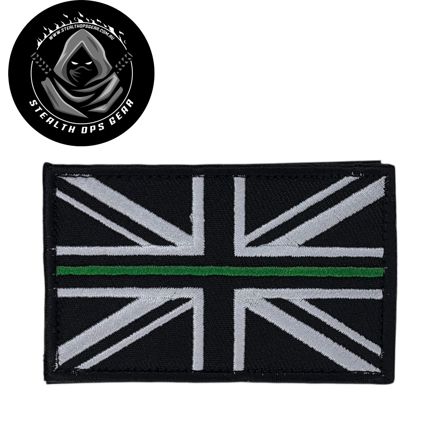 UK Thin Green Line Embroidery Morale Patch - Stealth Ops Gear, measuring 8x5cm, is a striking and durable addition to personalize your gear with style and toughness. Crafted with high-quality embroidery, this patch features a versatile pattern that blends seamlessly with various tactical and outdoor equipment. www.defenceqstore.com.au