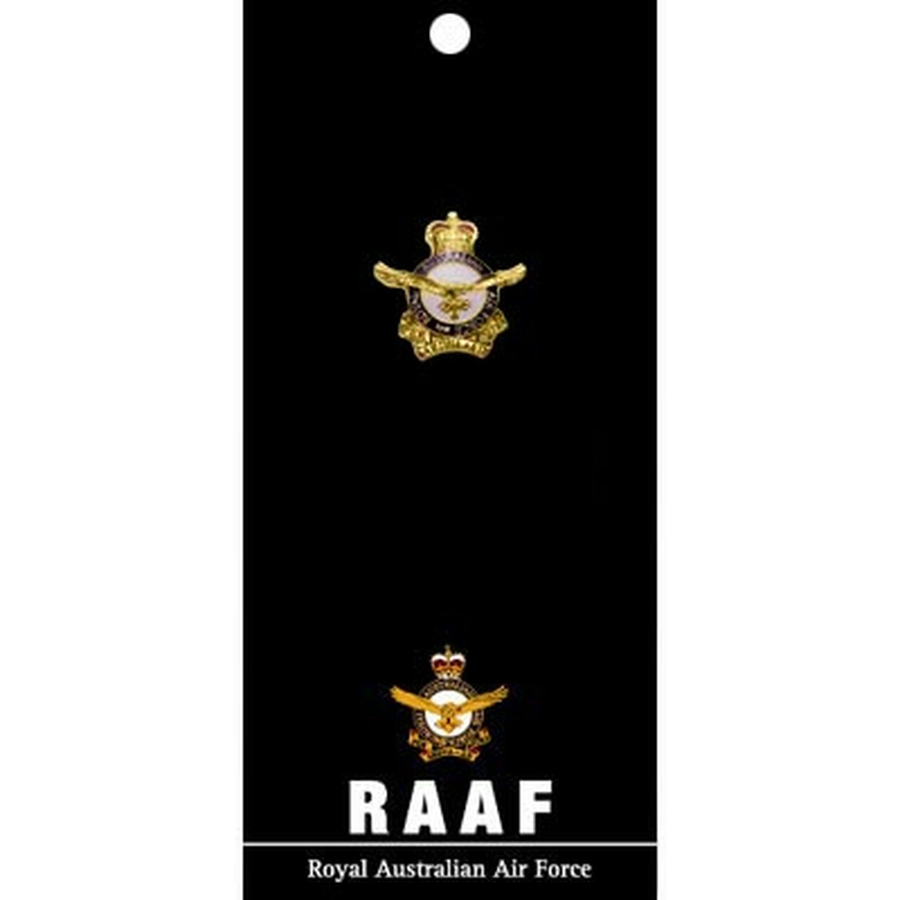 Air Force 20mm full colour enamel lapel pin. Displayed on a presentation card. This beautiful gold plated lapel pin will look great on both you jacket or on your cap.