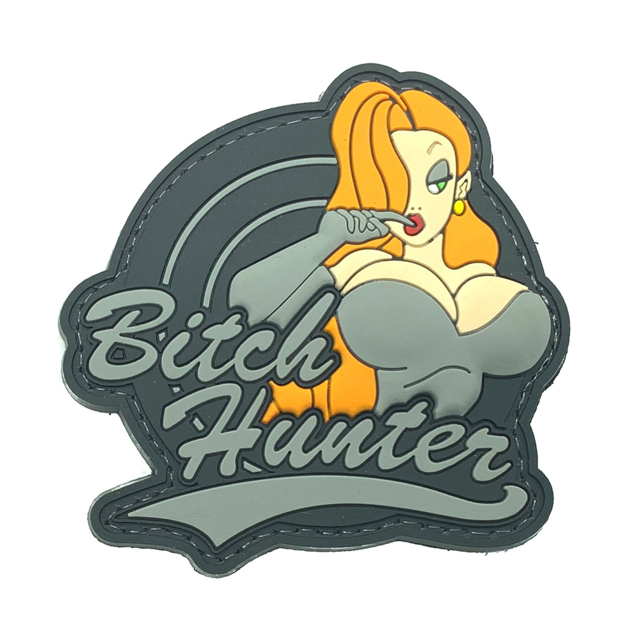 3D Bitch Hunter PVC Patch, Velcro backed Badge. Great for attaching to your field gear, jackets, shirts, pants, jeans, hats or even create your own patch board.  Size: 7.8x7.66cm