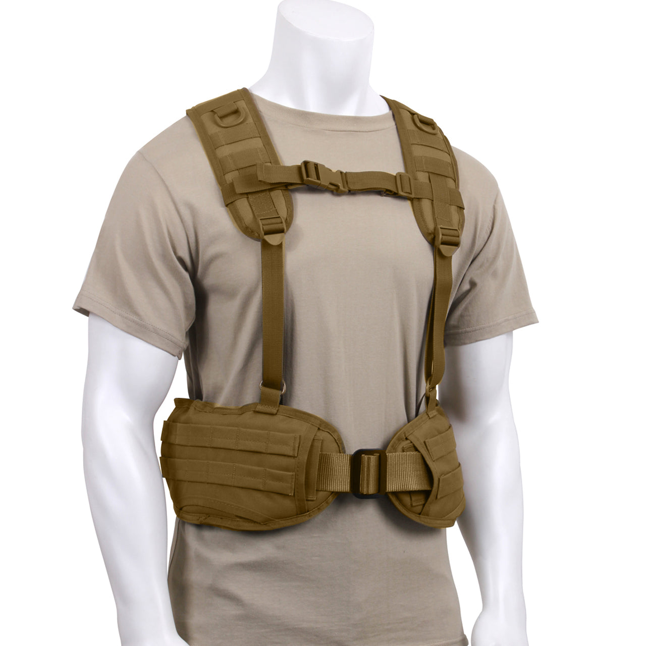 Rothco's Tactical Battle Harness provides you with a superior load bearing solution that will keep your battle belt from slipping down in combat. Tactical Harness Features Four Webbing Straps That Attach To The D-Rings On Your Battle Belt Padded Shoulder Straps And Yoke On The Battle Belt Harness For Comfortable Long-Term Wear Battle Belt Harness Features MOLLE Loops, Elastic Loop, And A D-Ring On Each Shoulder Strap Allow For Additional Attachments www.defenceqstore.com.au