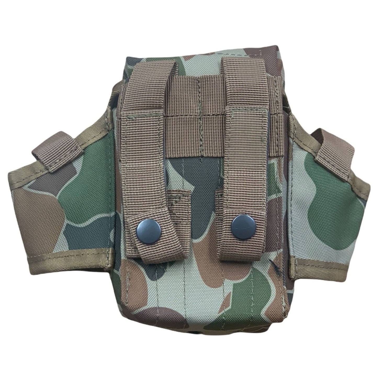 Top loading utility pouch  MOLLE fittings  Multipurpose pouch  Heavy duty webbing  Copper brass studs  Reinforced construction  15x8x8cm