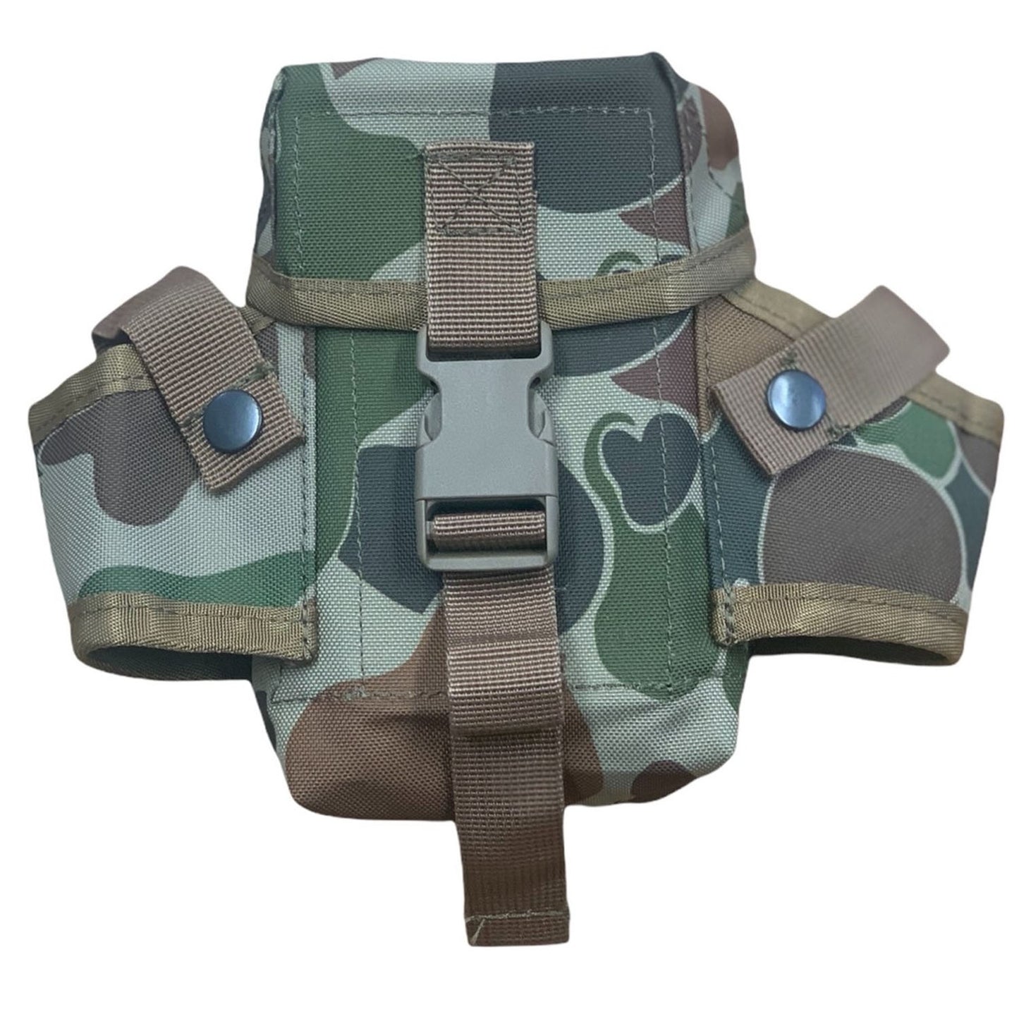 Top loading utility pouch  MOLLE fittings  Multipurpose pouch  Heavy duty webbing  Copper brass studs  Reinforced construction  15x8x8cm