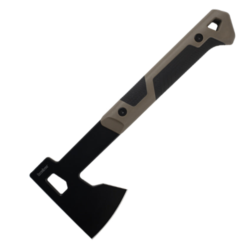 Mankind has been using the axe to shape, split, and cut wood for millennia. The Kershaw Dechutes camp axe is an update on that trusty tool. With its angular handle lines and cutouts in the axe head and knob, it has a decidedly contemporary look.