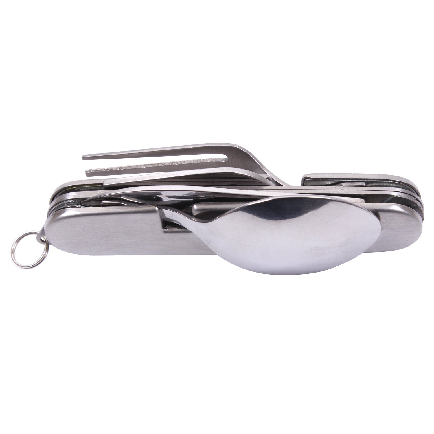 Rothco’s Folding Chow Set is perfect for campers with a pocket-knife style fork, knife, spoon, bottle opener, and can opener in a compact and easy-to-carry package.