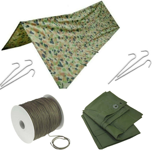 Hoochie Auscam Ground Sheet Hoochie Cord and Tent peg Bundle