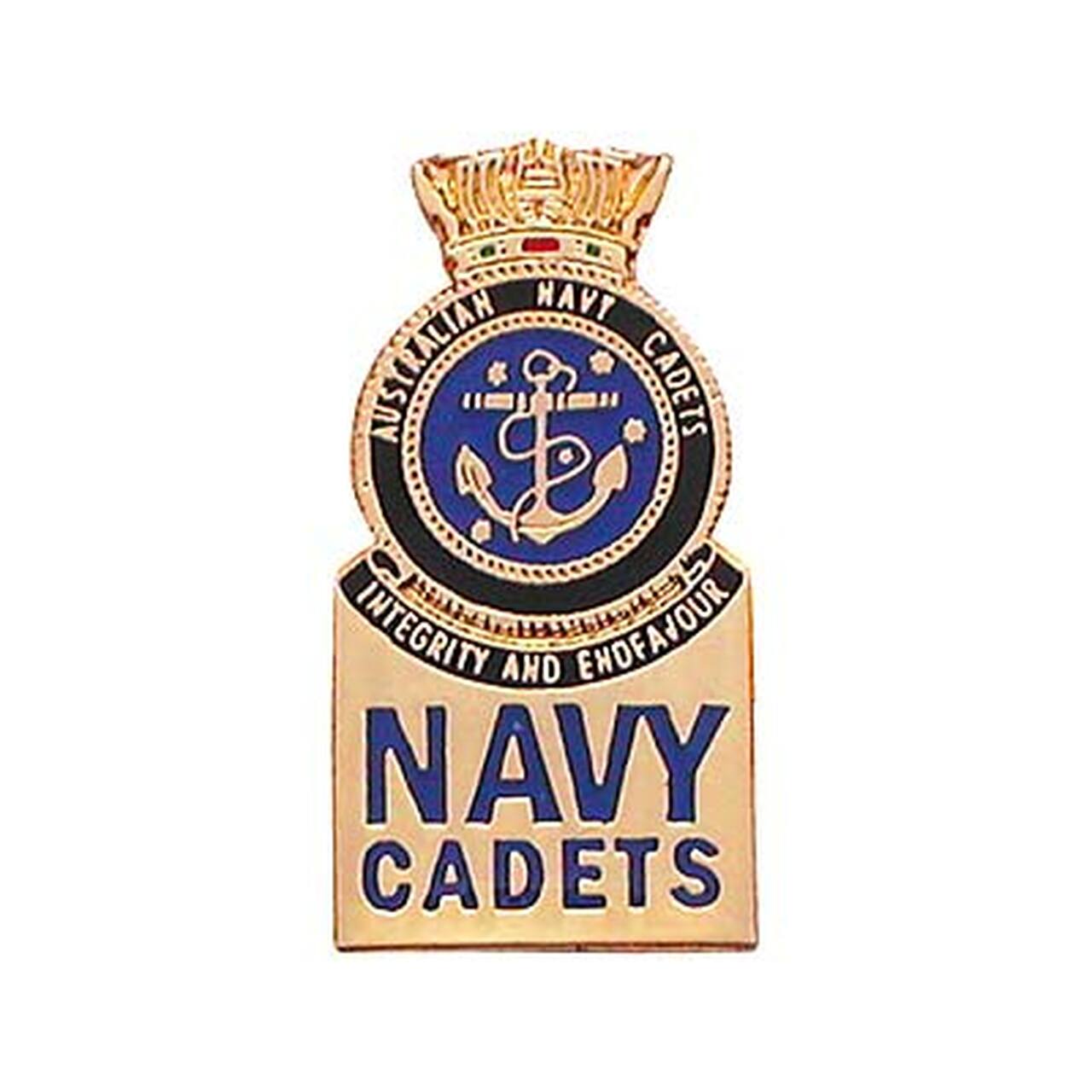 Australian Navy Cadets (ANC) Vertical 20mm full colour enamel lapel pin.  Displayed on a presentation card. This beautiful gold plated lapel pin will look great on both you jacket or on your cap.