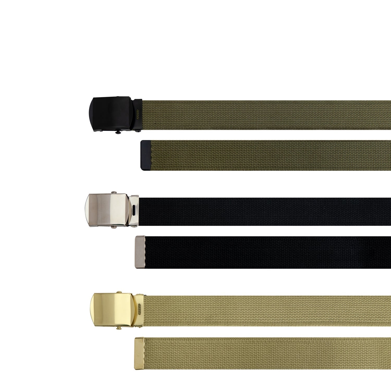 Rothco's long-lasting and fully customizable Military Web Belts are constructed with a durable canvas material and equipped with a metal buckle and tip. The 3-pack option of military web belts offers various belt and buckle color options because who only needs one belt. 