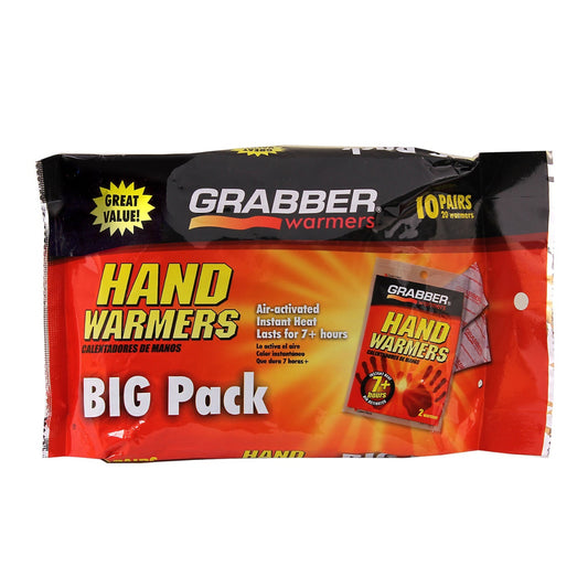 Grabber Hand Warmers are sold 2 per pack and provide 7+ hours of instant heat, perfect for sticking inside your gloves or pockets!