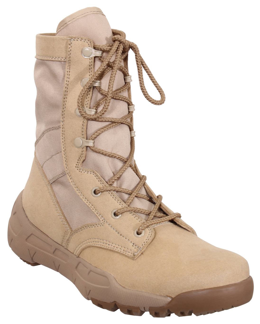 Rothco’s V-Max Lightweight Tactical Boot is the optimal choice for an all-purpose military-style boot.  Military-Style 8 ½” Cross Training Boot Is Designed With The Comfort And Support Of A Running Shoe The V-Max Lightweight Boot Interior Contains A Removable EVA Insole And 2 Screen Air Vents To Keep Your Feet Cool Rubber And EVA Outsole Provides Improved Traction While You Are On The Move Iron Eyelet Lace System Will Keep Your Tactical Boots Tightly Secured