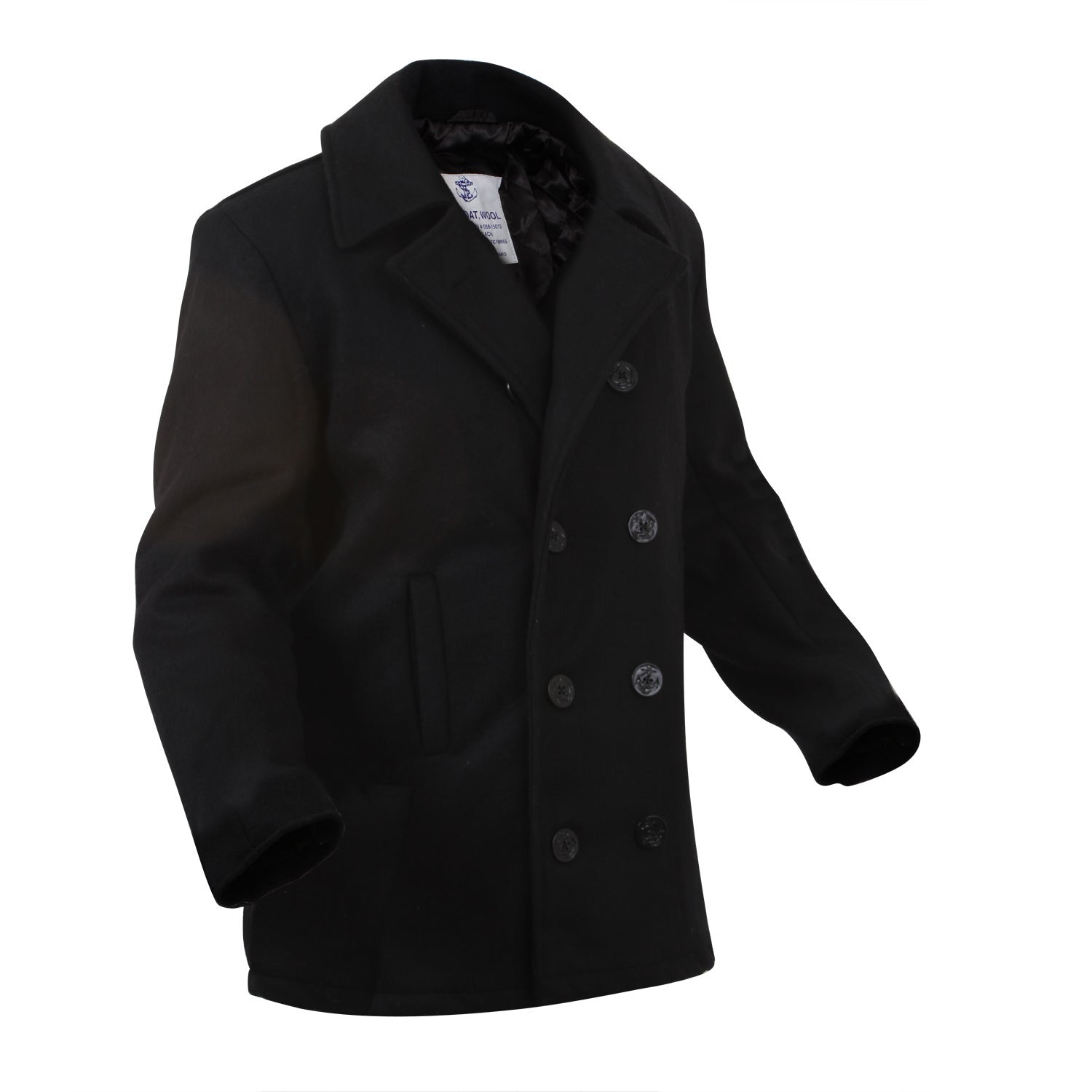 Rothcos U.S. Navy Type Wool Peacoat features a 29oz. Wool blend, quilted Nylon liner, 10 button front, center vent in lower back, 2 outside pockets and 1 inside pocket.