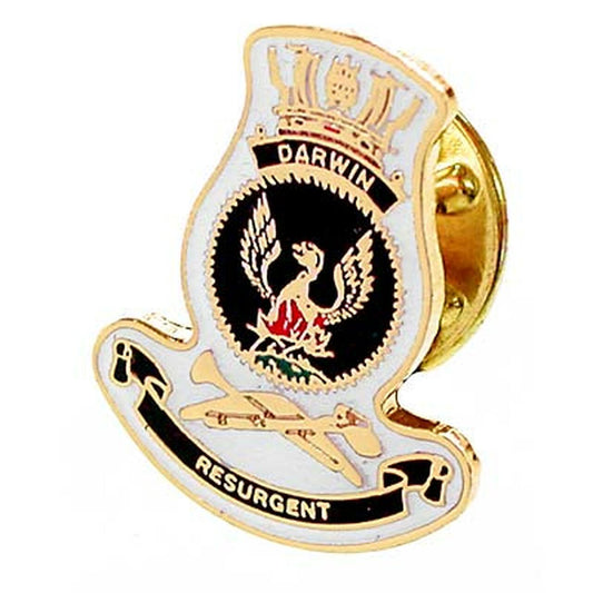 HMAS Darwin 20mm full colour enamel lapel pin.  This beautiful gold plated lapel pin will look great on both you jacket or on your cap.