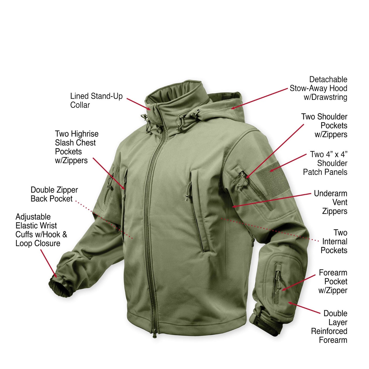 Rothco’s Soft Shell Tactical features a 3-layer wind-resistant, moisture-wicking, and insulating waterproof construction that is perfect for the great outdoors.