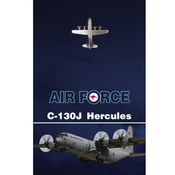 Get the quality C-130J Hercules Lapel Pin in today. This 25mm nickel-plated lapel pin is a masterful 3D lapel pin, with a butterfly clasp on the back and comes on a presentation card.  Own this fantastic lapel pin today.  Specifications:  Material: Nickel-plated Colour: Silver Size: 25mm www.defenceqstore.com.au