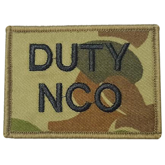 Duty NCO Patch in various colours for a bit of fun.  We had the idea to come up with a range of fun options as well.   Size is 7.5cm x 5.5cm  All embroidery is done in upper case letters only as a FYI.  Used on Brassards but also great for personal patch collections and if you need a different material or colour thread send us an email and we can do it for you. www.defenceqstore.com.au