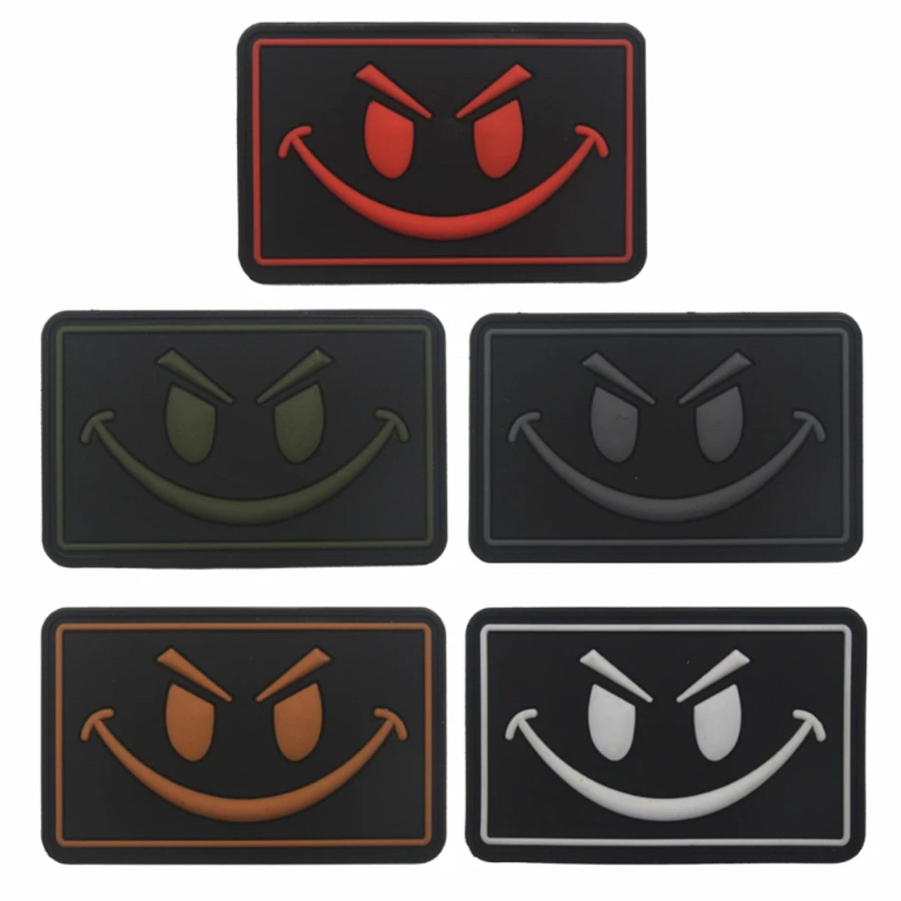 Big Evil Smiley PVC Patch Large, Velcro backed Badge. Great for attaching to your field gear, jackets, shirts, pants, jeans, hats or even create your own patch board. Size: 8x5cm www.defenceqstore.com.au